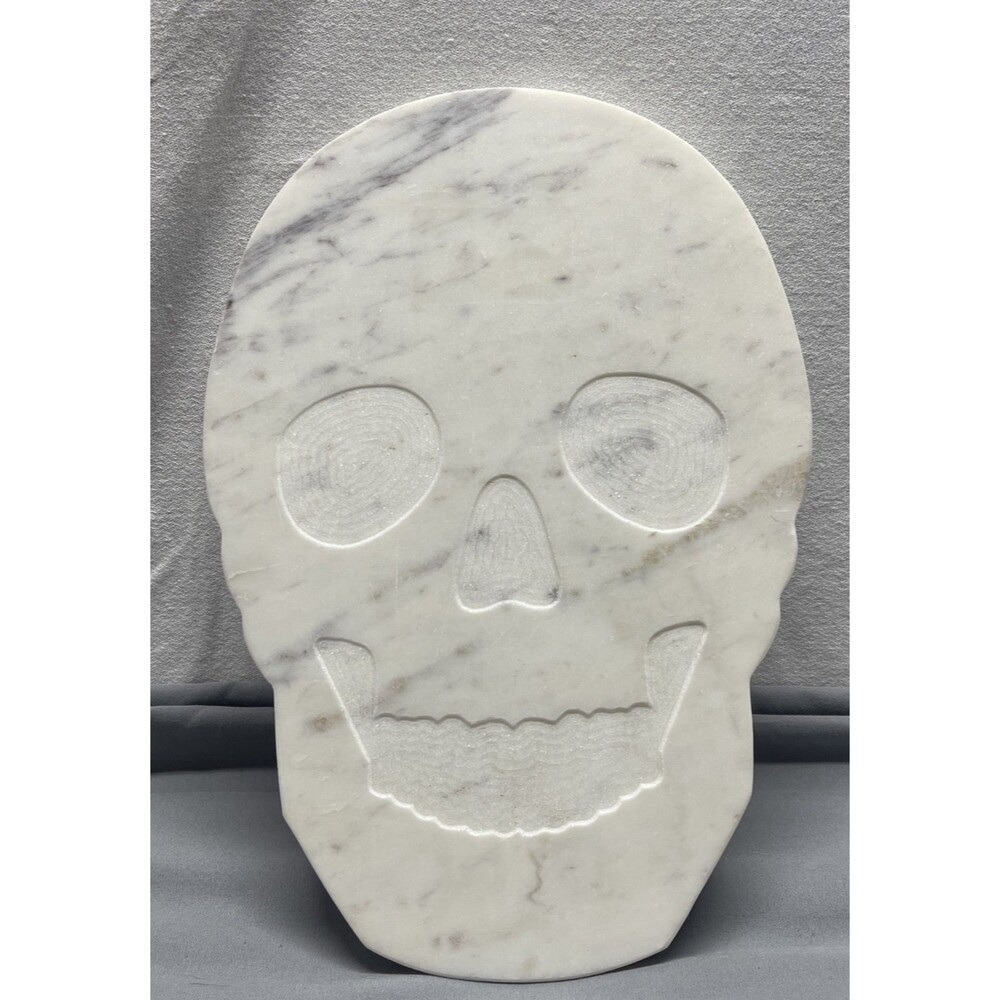 Marble Cheese Board Charcuterie Serving Tray White Skull Halloween Witch Goth